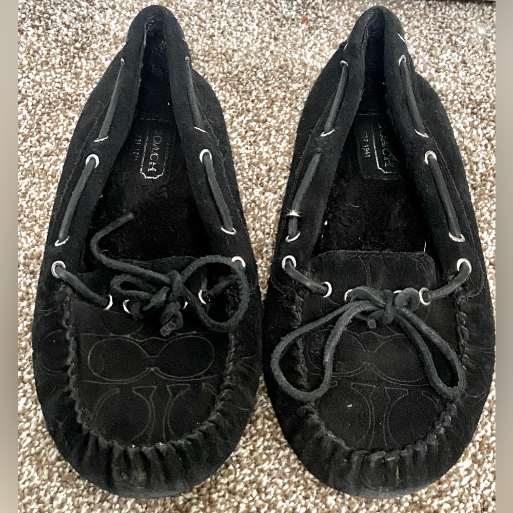 Coach Women's Antonia Loafers Shearling Suede Black Moccasins Shoes US Size 6.5B
